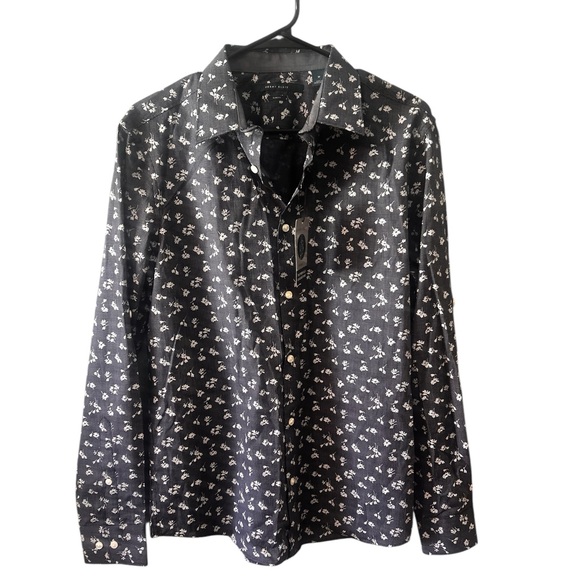 Perry Ellis Blue White Floral untucked button Shirt chic sexy slim fit medium - Picture 1 of 8